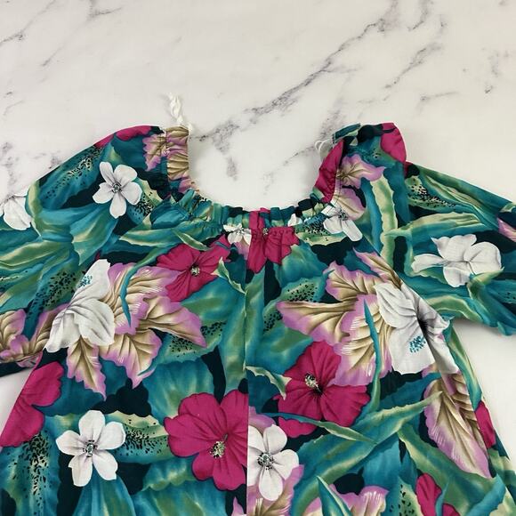 Hilo Hattie Womens Vintage 80s Muumuu Shift Dress Size M Blue Pink Hawaiian - Picture 7 of 9